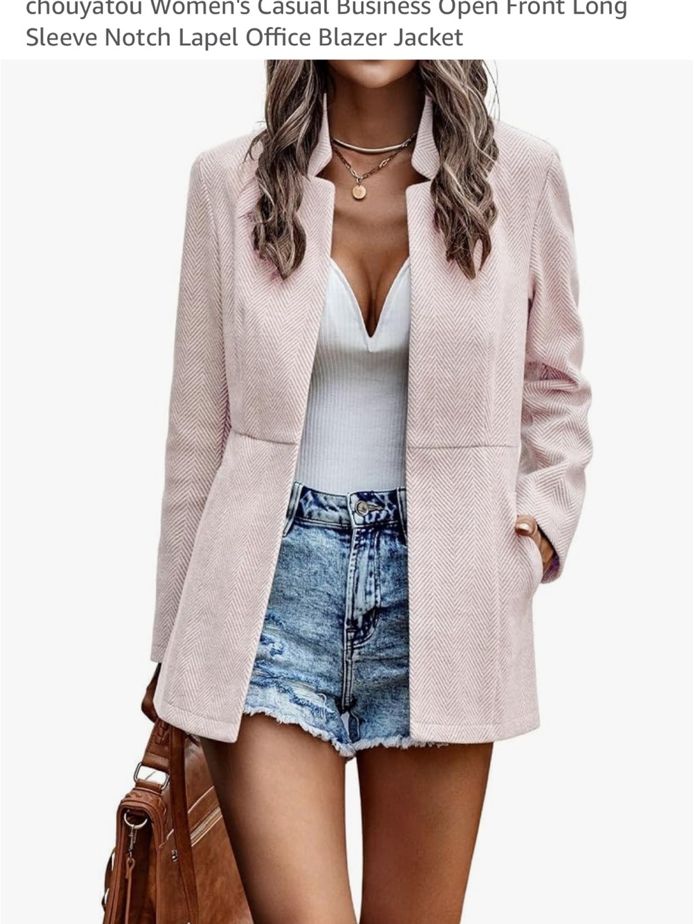 Women's Light Pink Open Front Blazer Jacket